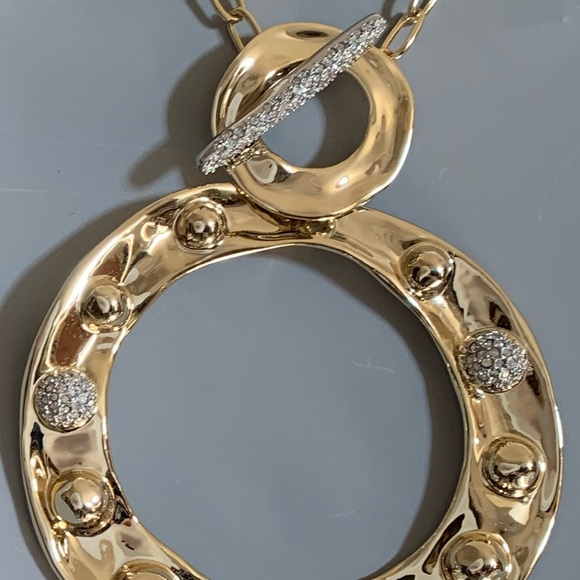 Alexis Bittar Large Gold Molten Repoussé & Crystal Dot Pendant Necklace - Picture 14 of 15